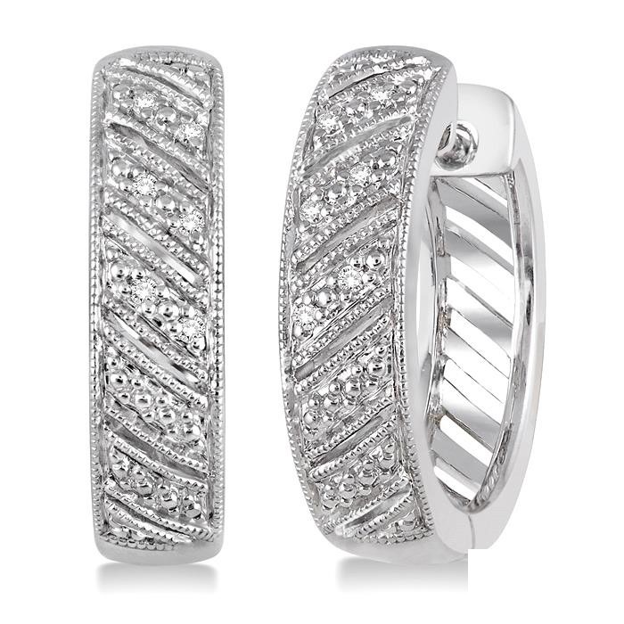 Silver Diamond Hoop Earrings