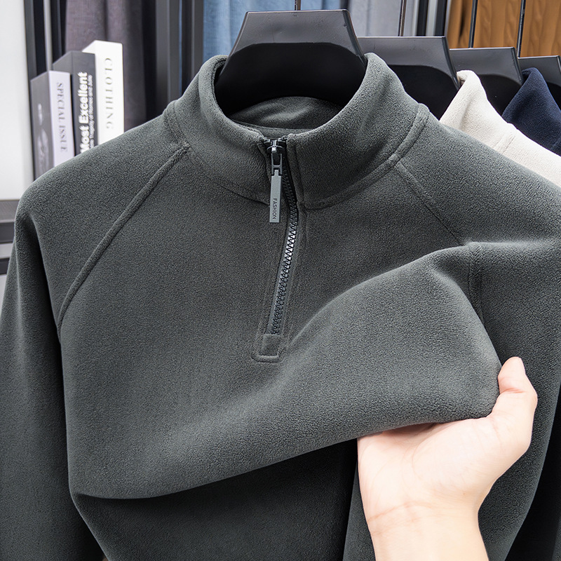 Warming men's base layer pullover with stand-up collar