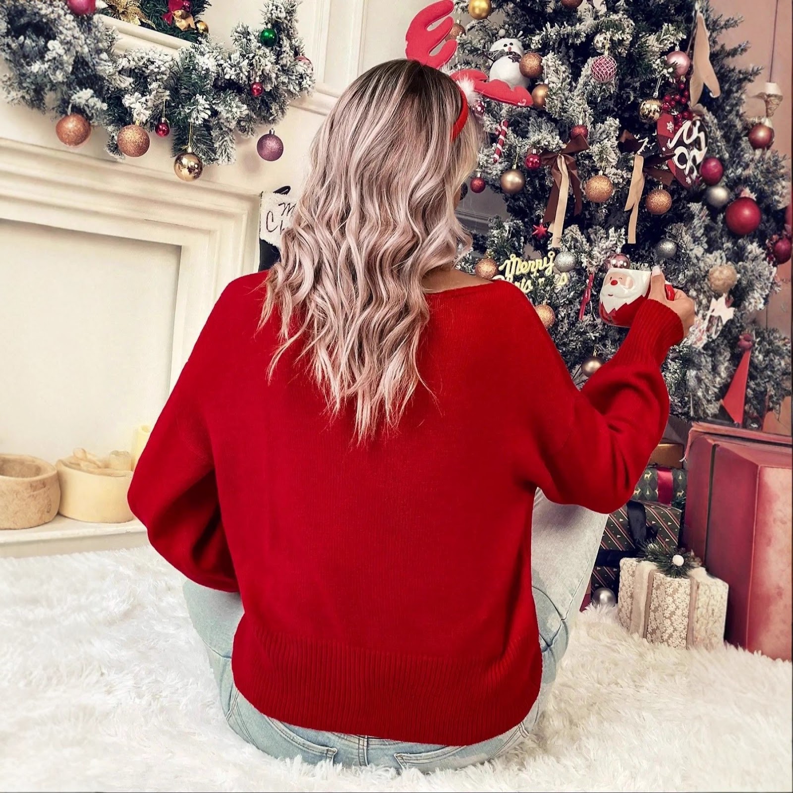 Women's Christmas Sweater, Round Neck, Plus Size