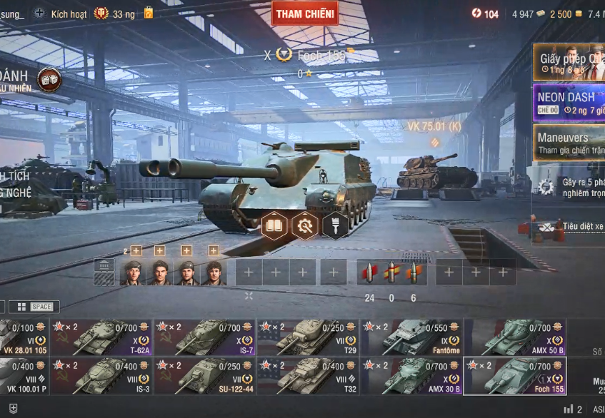 Acc World of Tanks PC full 5 tank cấp X gồm Foch 155, IS-7,...