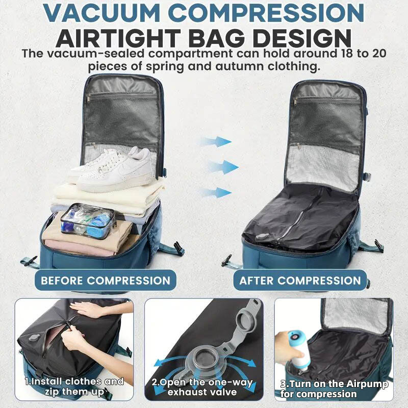 Compression backpack, 36–55 L, with pump