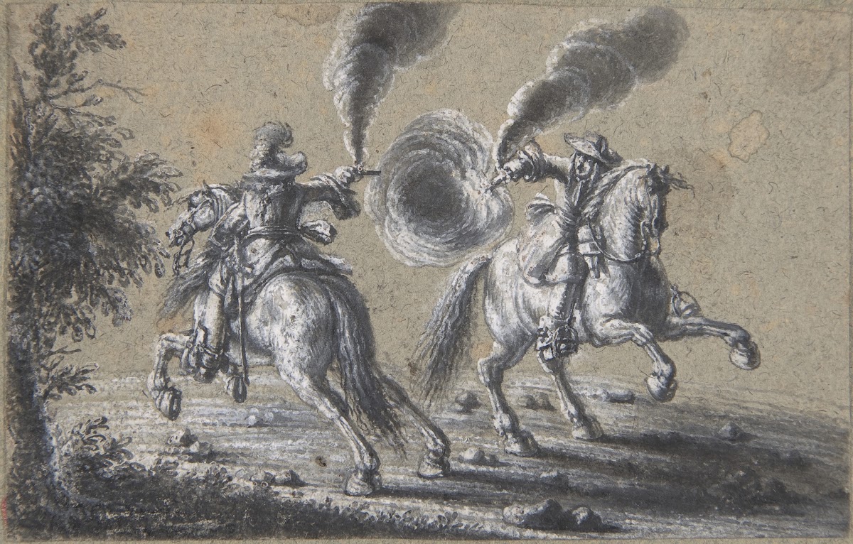Two Horsemen Shooting at Each Other 16001677