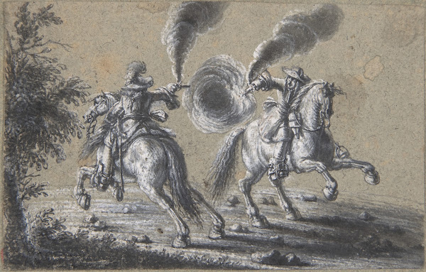 Two Horsemen Shooting at Each Other 16001677