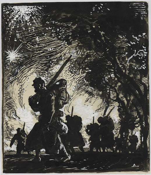Scène nocturne patrouille à la lisière dun bois 1914