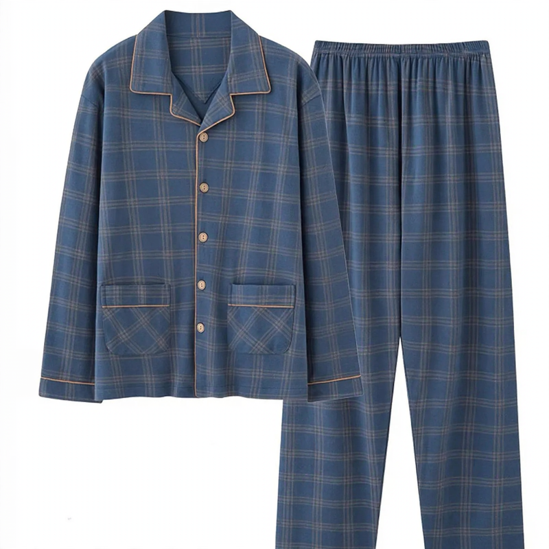 Herren-Pyjama-Set aus Baumwolle, langärmelig, bequem