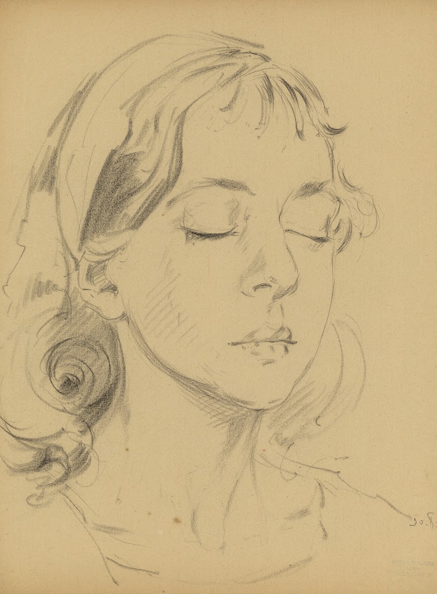 Potrettekening van Angèle Hendrickx met gesloten ogen 1911