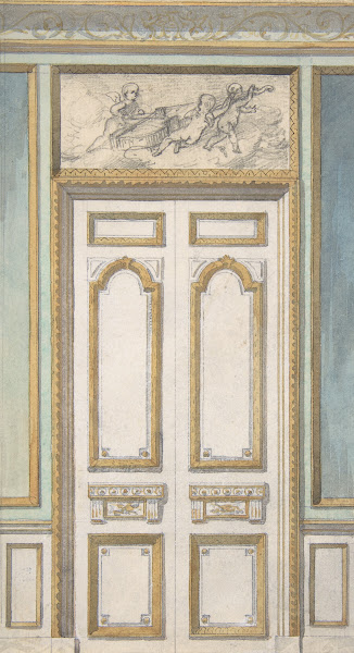 Design for Single Door and Overdoor Panel with Cupids Bearing a Violin 19th Cent