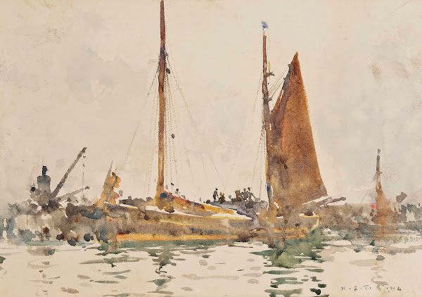 Lowestoft Fishing Boats Moored At Falmouth 1914