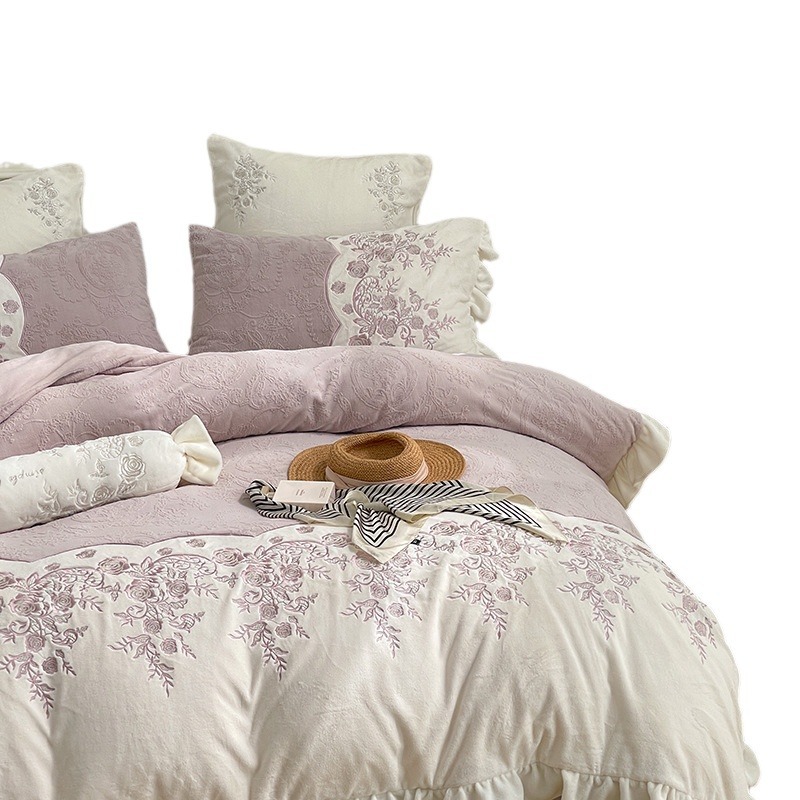 Milchfaser-Fleece-Bettwäsche-Set, verdickt, 4-teilig