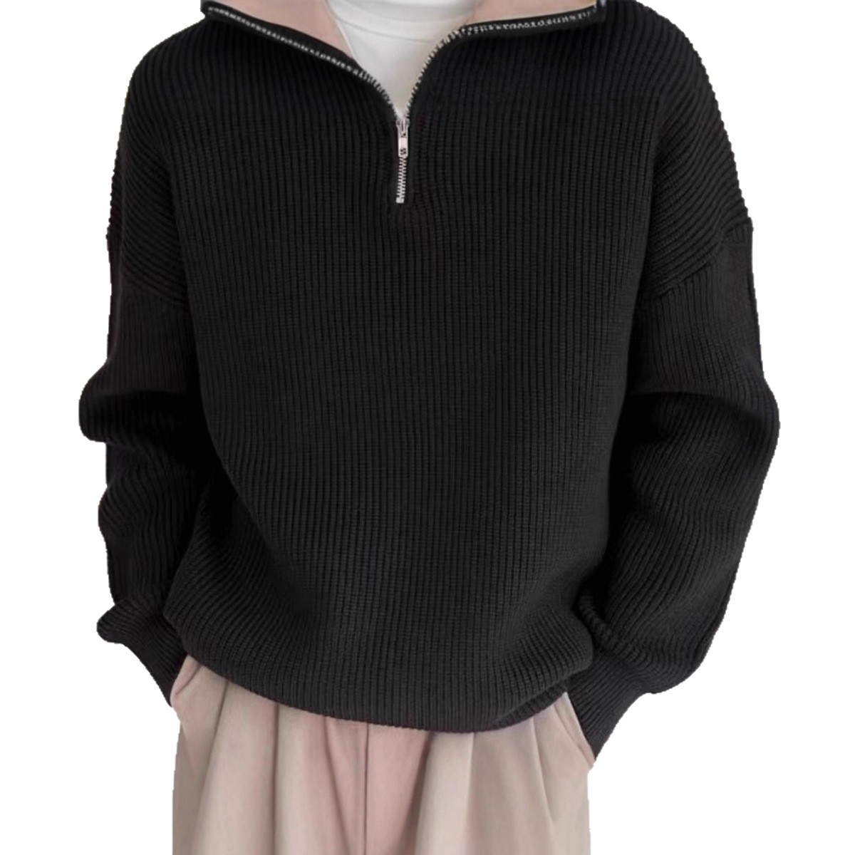 Herren-Strickpullover mit Stehkragen und Reißverschluss