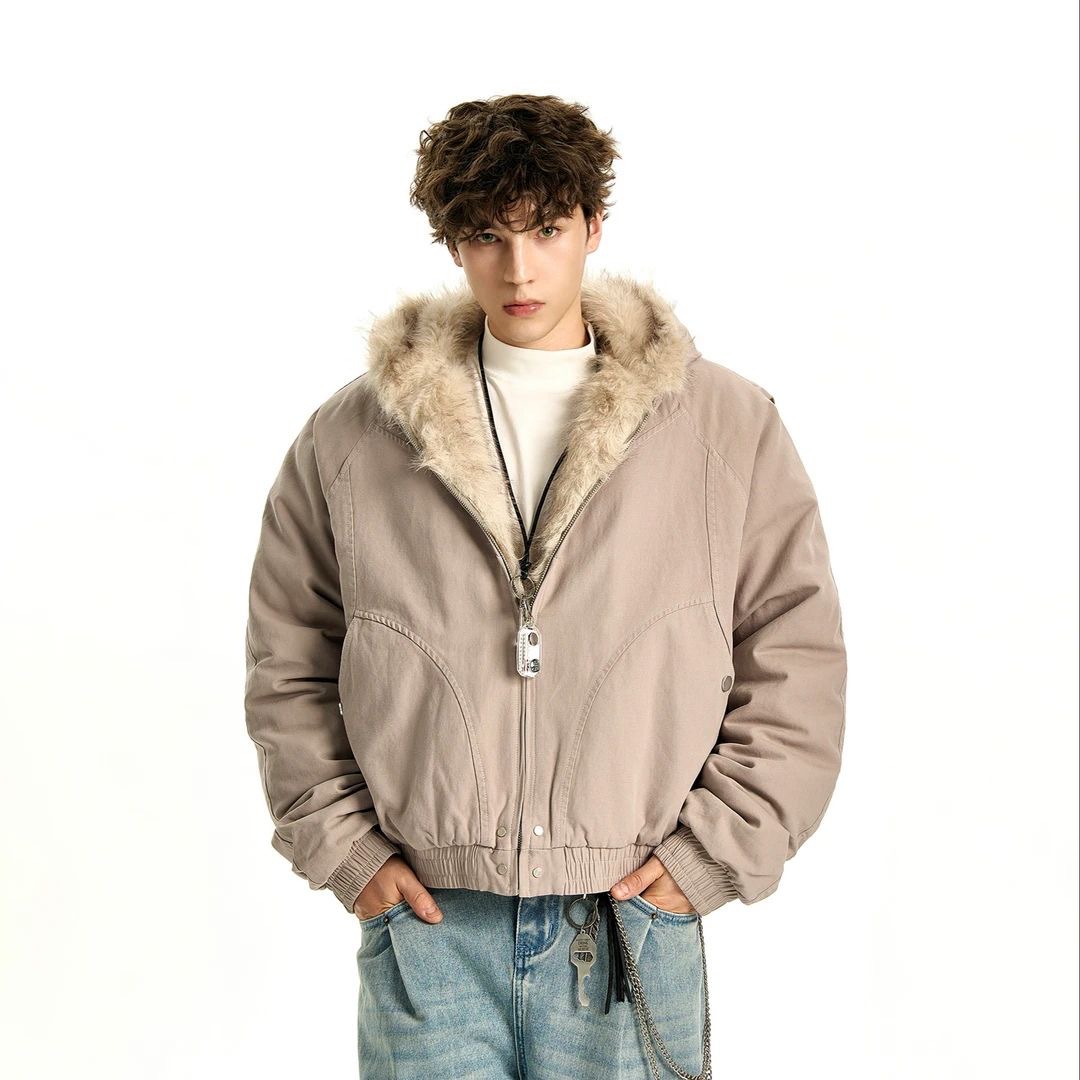 Men's winter jacket, padded, with hood and fur collar