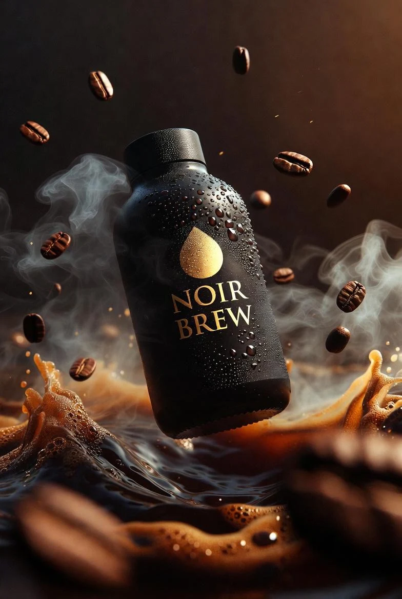 Botella de café premium ultracinematográfica