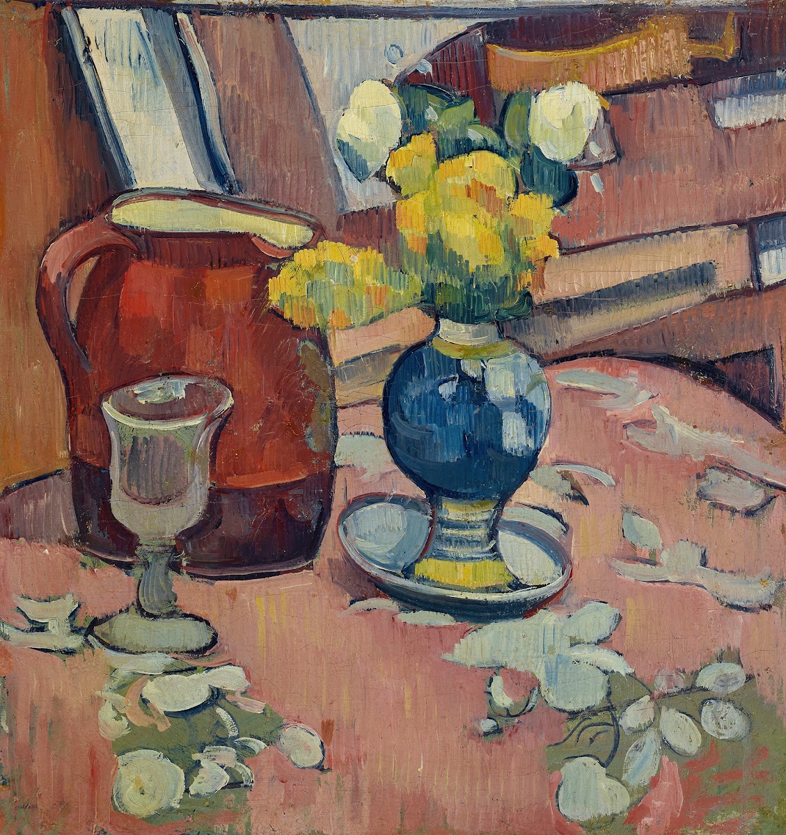 Nature morte Vase de fleurs pichet et verre circa 1892