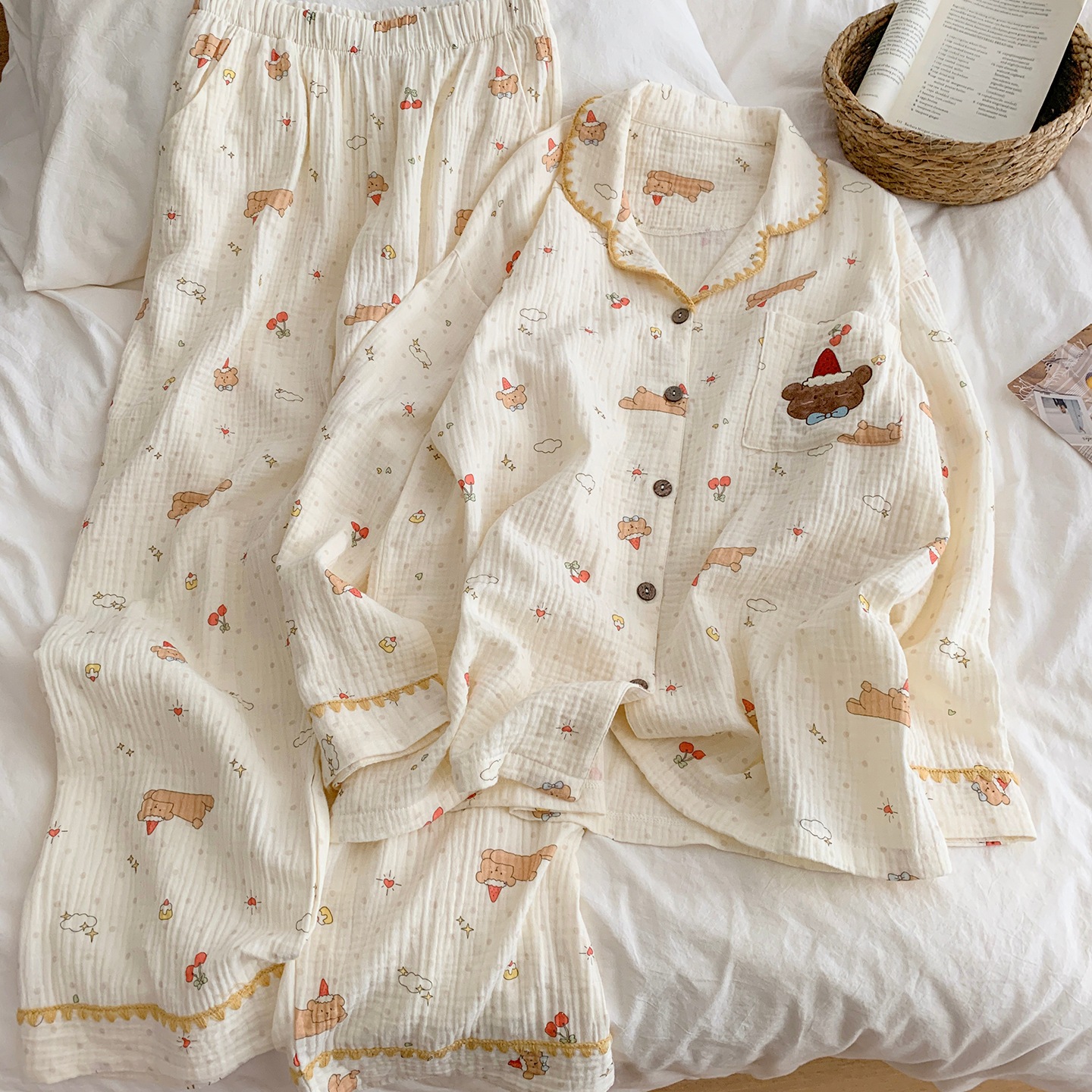Damen-Pyjama-Set aus 100% Baumwolle, langärmelig