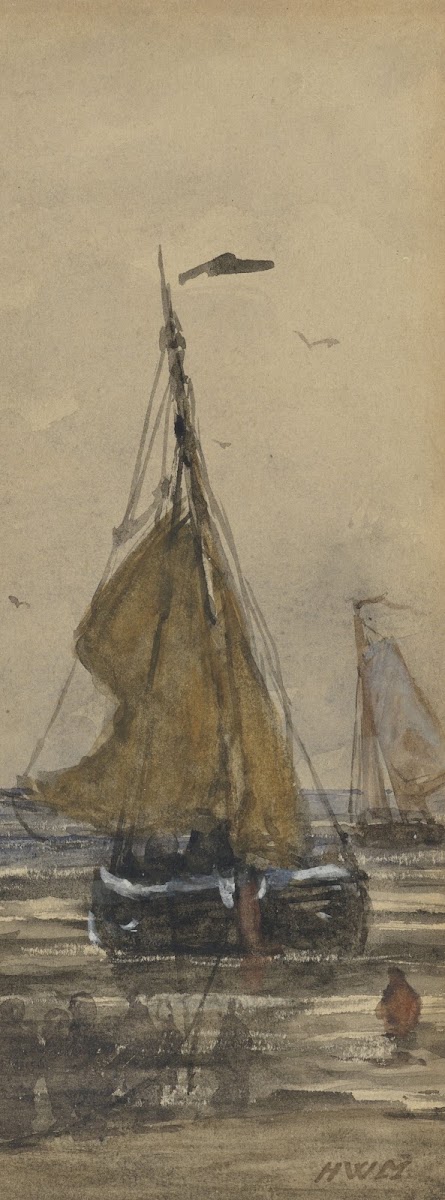 Bomschuit wordt het strand op getrokken 1841   c 1915