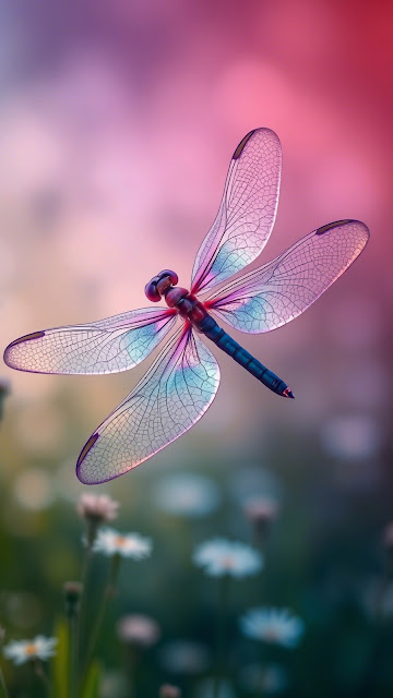 Ethereal Dragonfly Flight Macro Photography Pink Bokeh - Free mobile Wallpaper