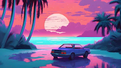 Synthwave Speedster 4K Wallpaper Background