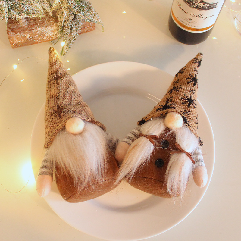 Christmas gnome with knitted hat, fabric hanging figure