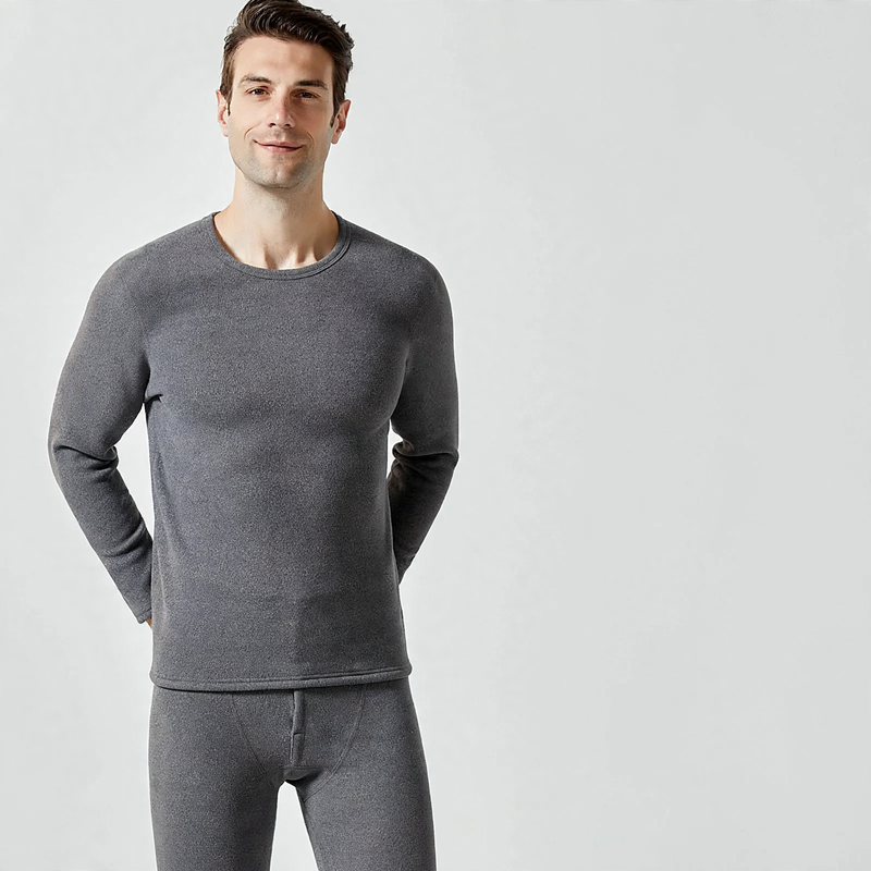 Padded thermal underwear set with lamb fleece imitation