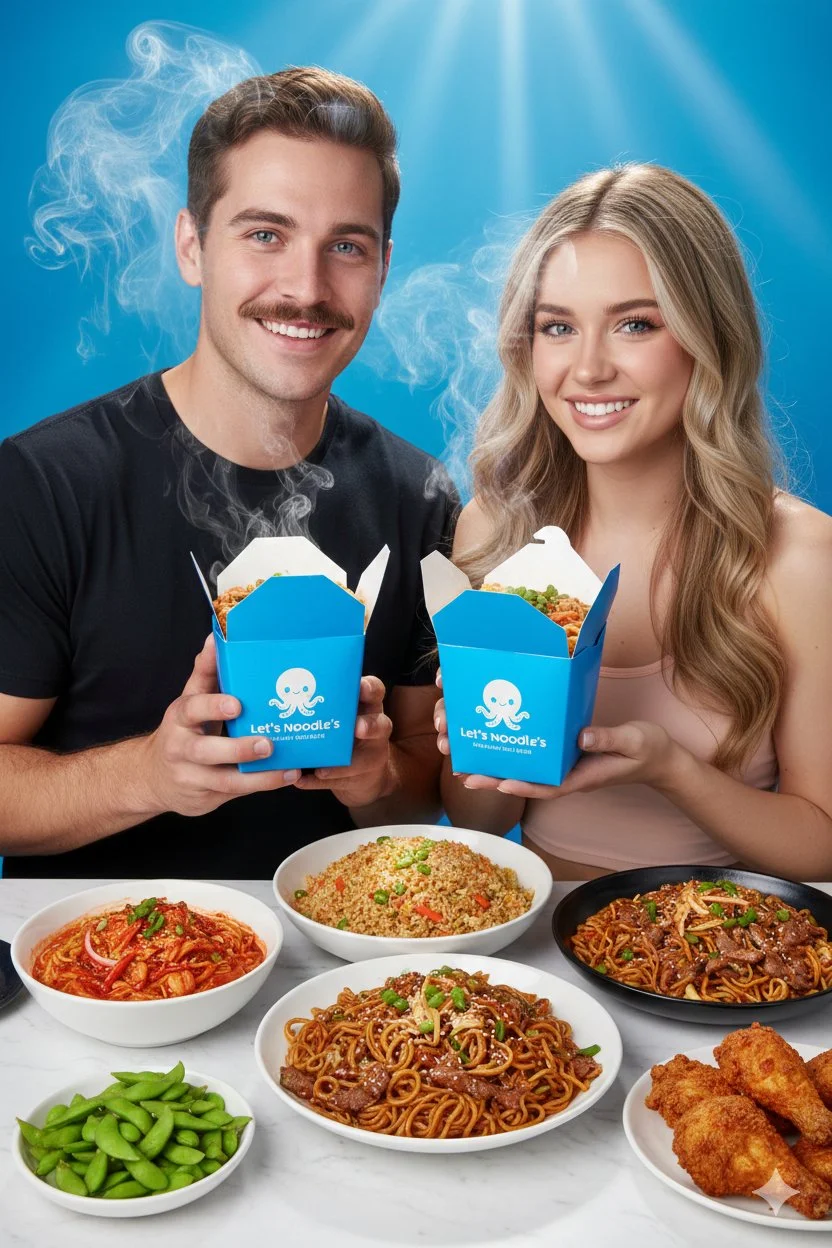 Fotografía profesional de alimentos: fideos de fusión asiática vibrantes.