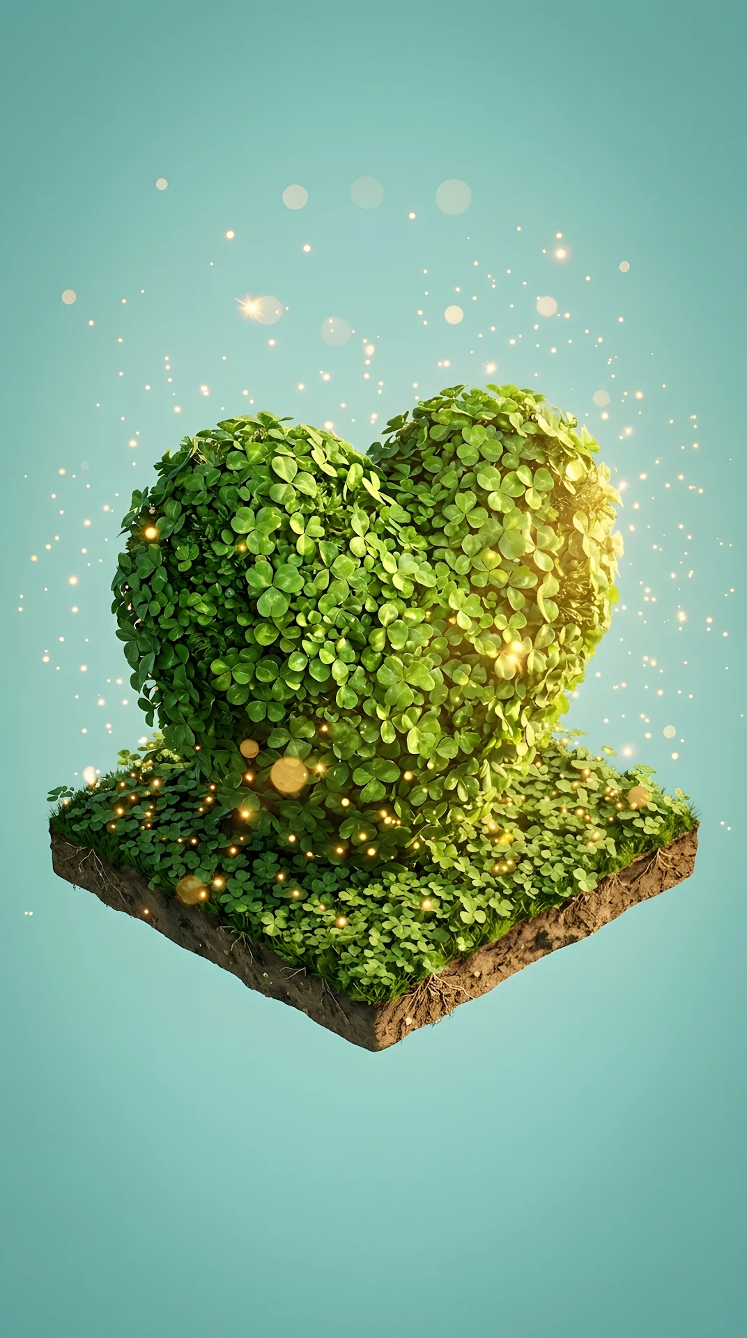 Heart-Shaped Clover Bush in a Glowing Sunlit Green Meadow - Free 4K mobile Wallpaper