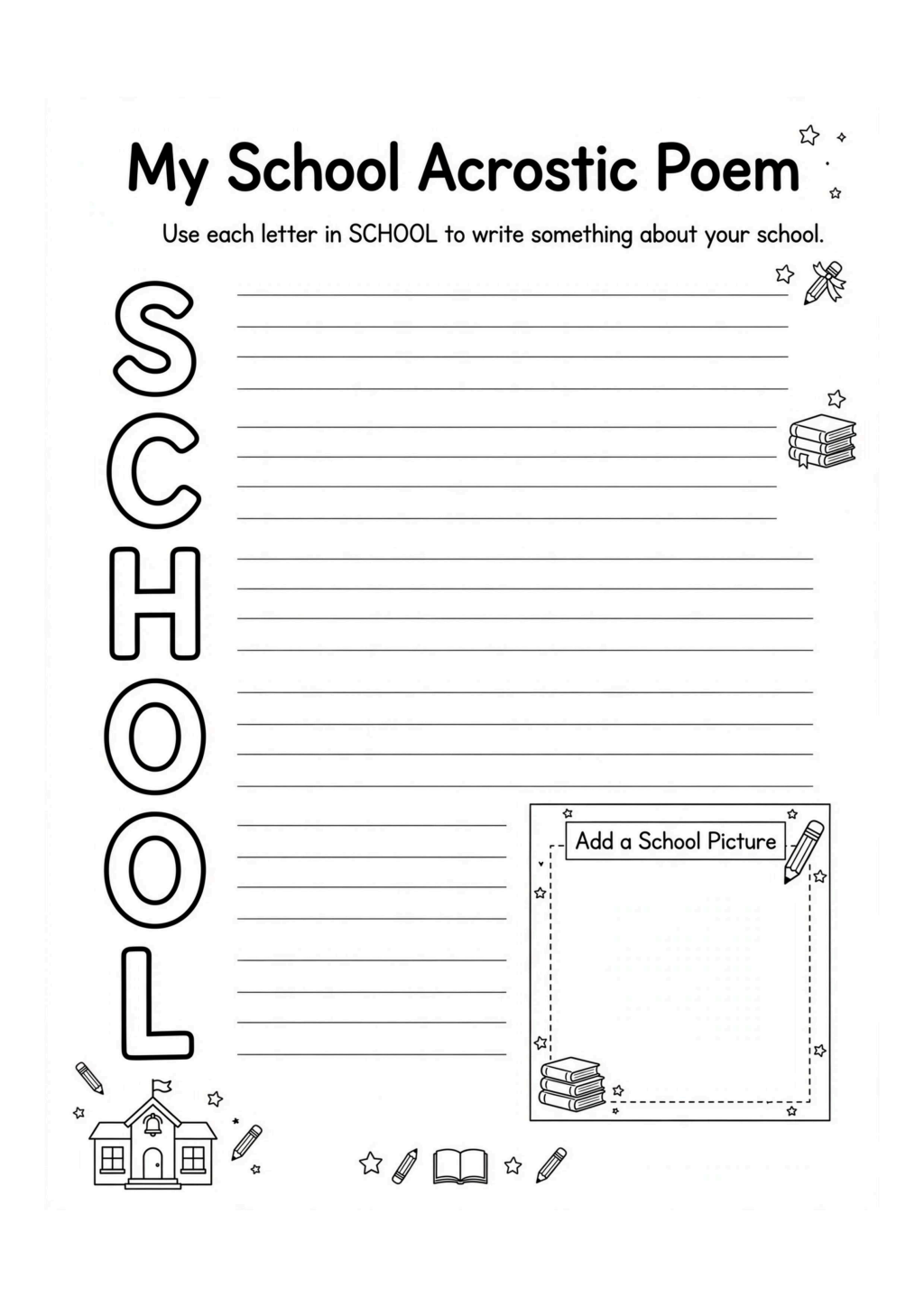 My School Acrostic Poem Worksheet