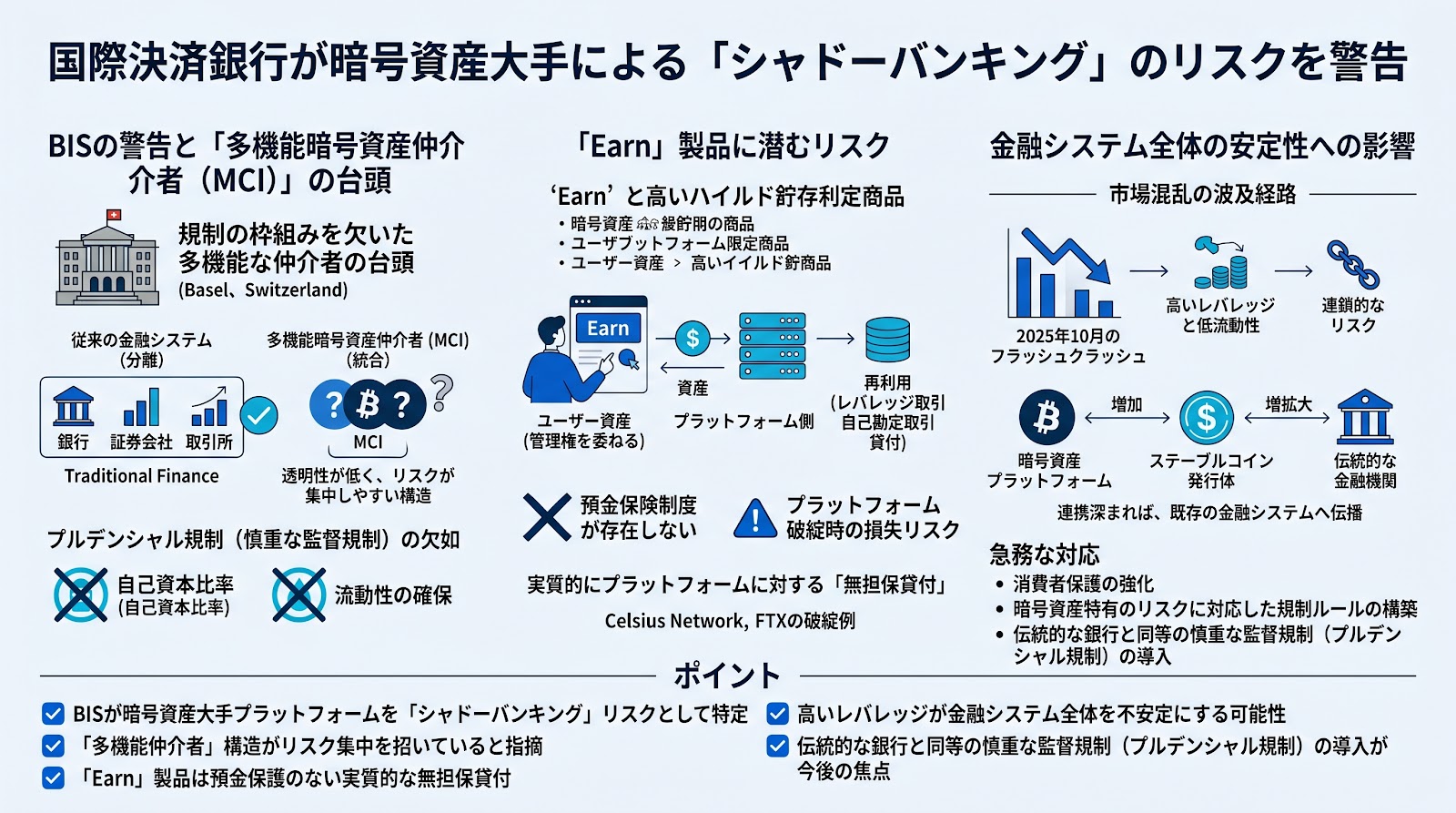 国際決済銀行が暗号資産大手による「シャドーバンキング」のリスクを警告