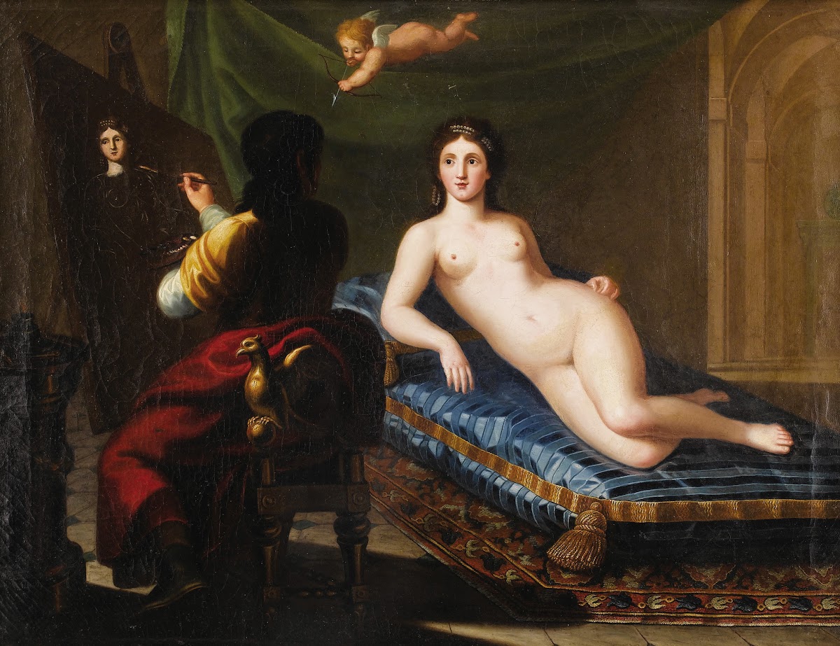 Cupid Takes Aim The Besotted Painter c 1880