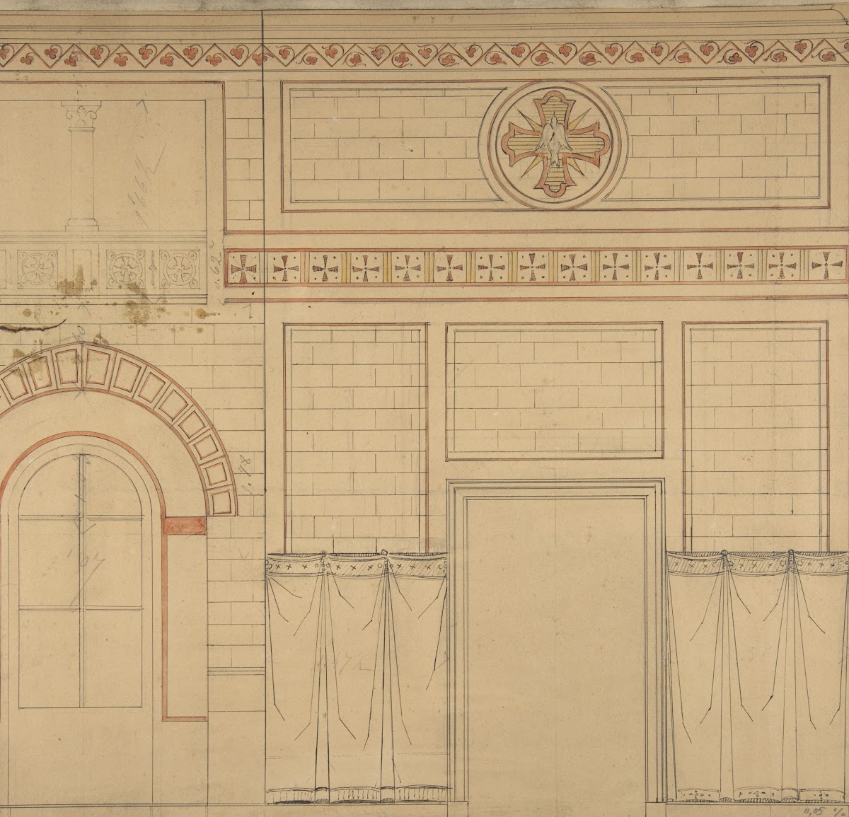 Elevation of a wall decorated with the dove of the holy ghost 19th Century