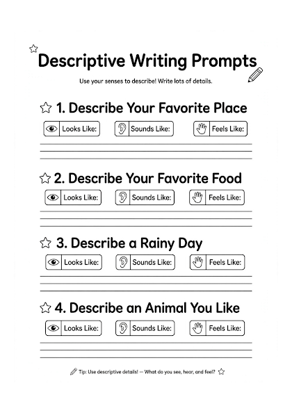 Descriptive Writing Prompts Worksheet