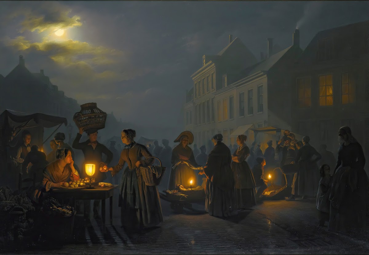 A market at dusk