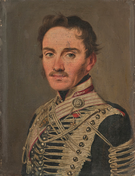 Portrait of an officer of the hussars oil on canvas unlined on its original stre