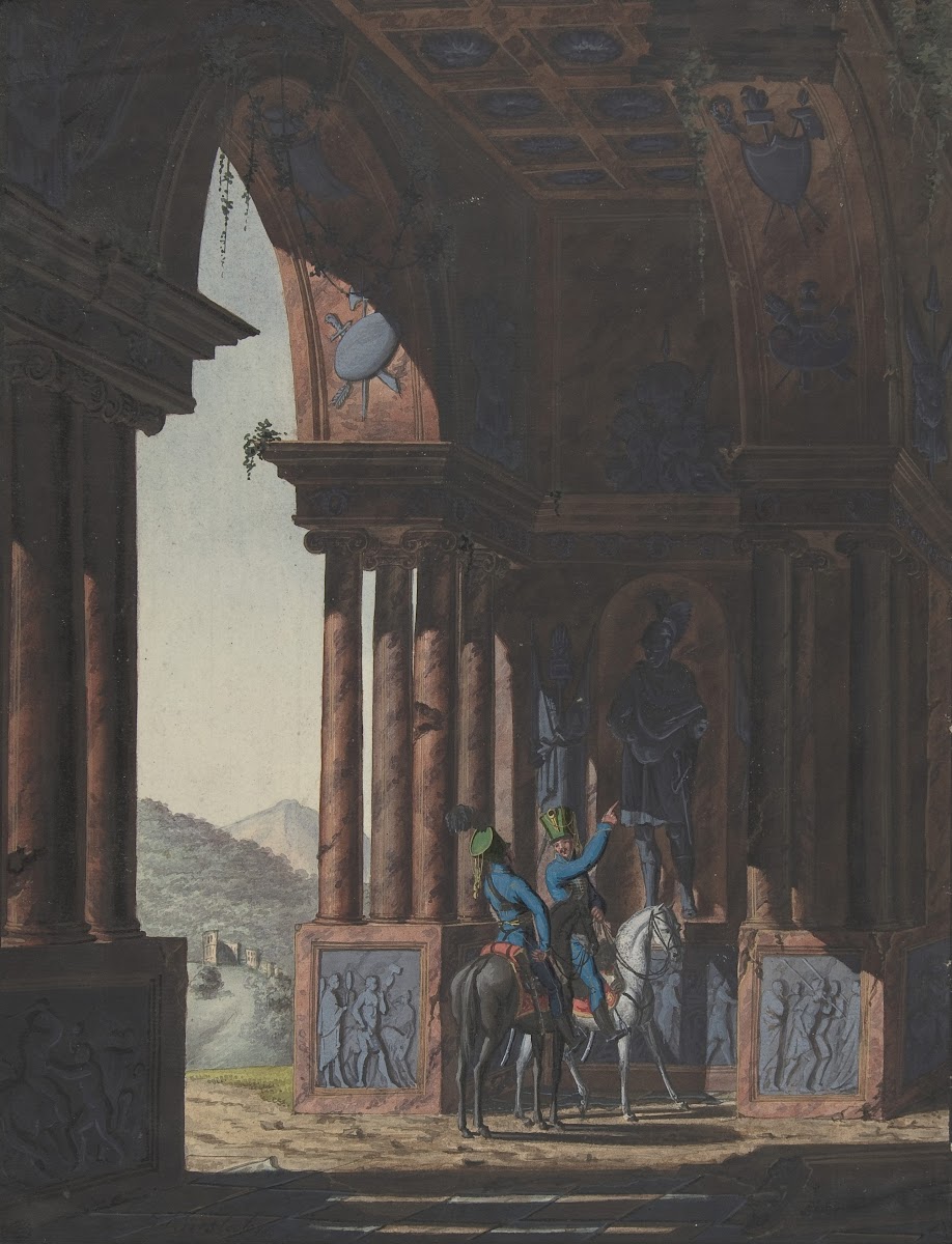 Two Mounted Soldiers in Classical Ruins for a poem by Cremes 181283