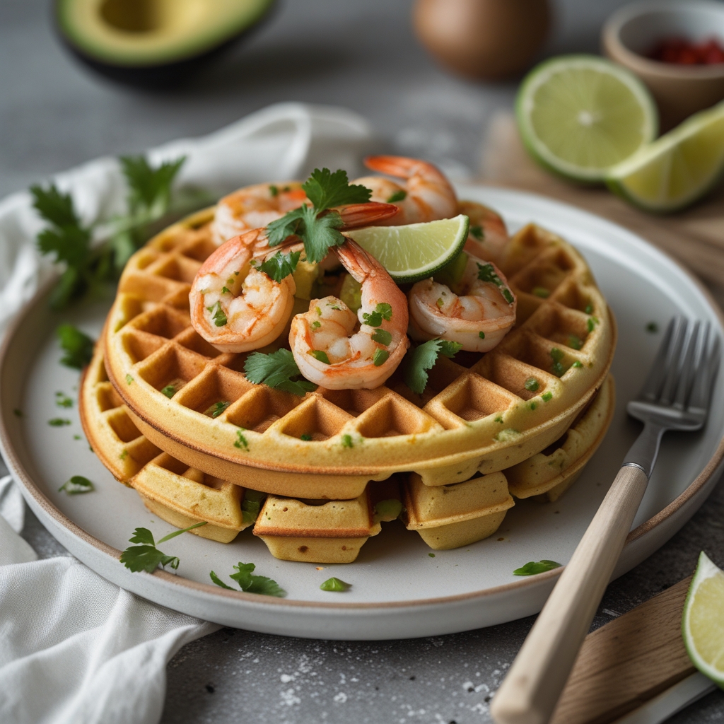 Zesty Chili-Lime Shrimp & Avocado Corn Waffles
