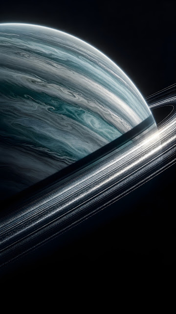 Icy Planetary Rings of a Gas Giant in Deep Space - Free mobile Wallpaper