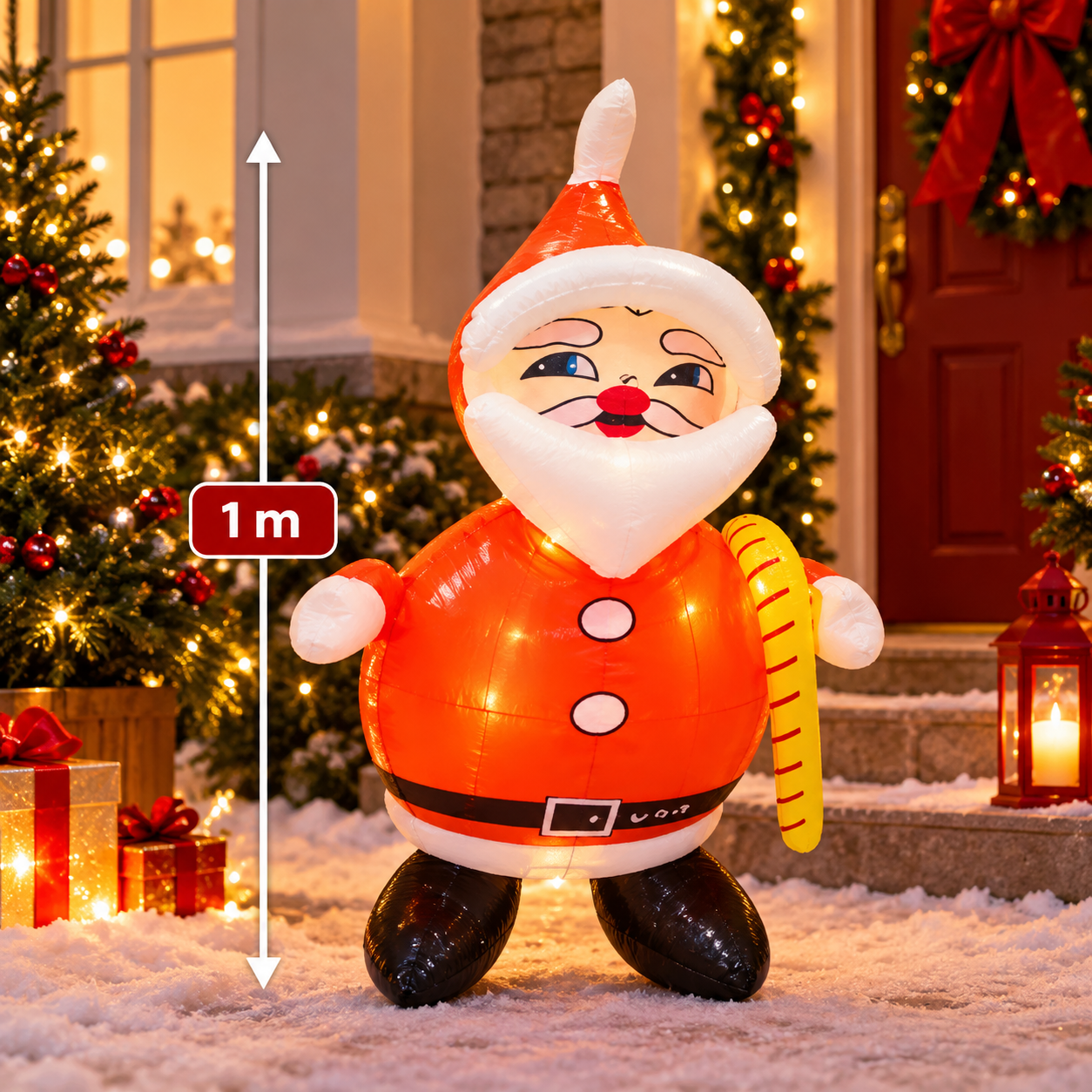Inflable de Papá Noel con bastón 1 m