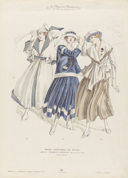 Les Élégances Parisiennes  TROIS COSTUMES DE PLAG 1916