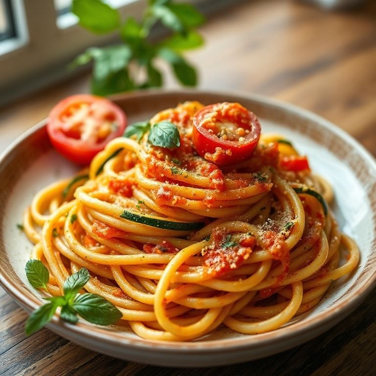 Tomato Zucchini Pasta (Light & Fresh Meal) – Quick & Easy Dinner finished