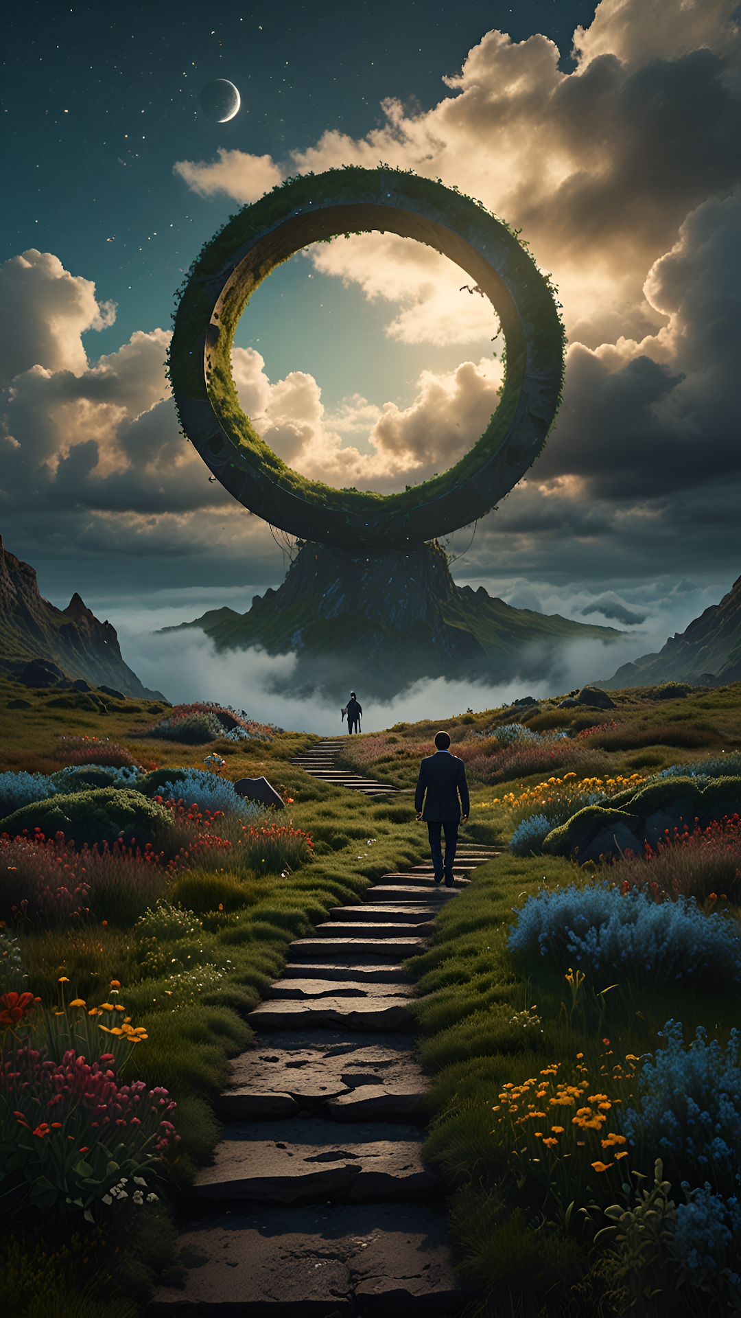 Traveler Path to Ancient Grass Ring Structure Landscape - Free 4K mobile Wallpaper