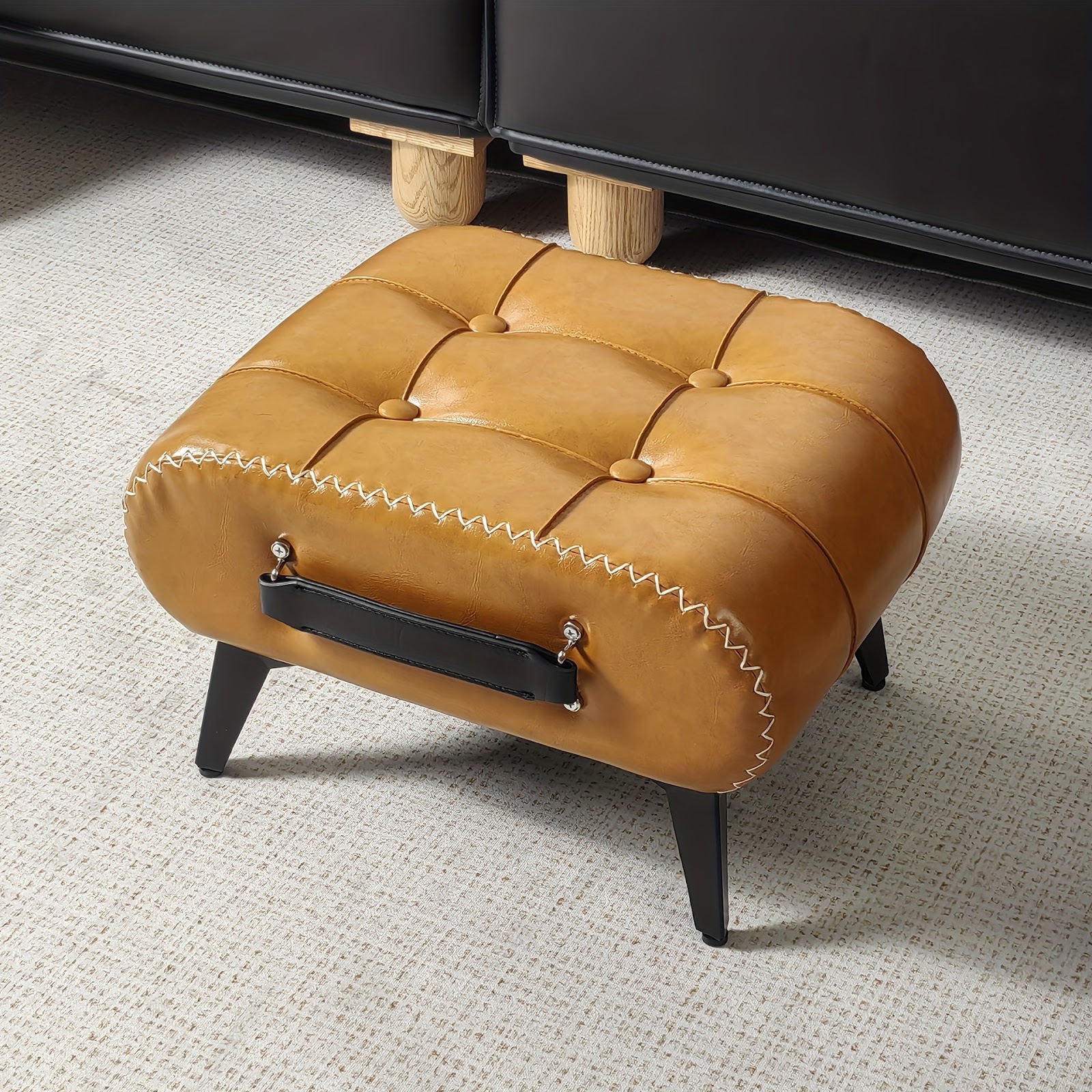 Faux leather seat ottoman with storage