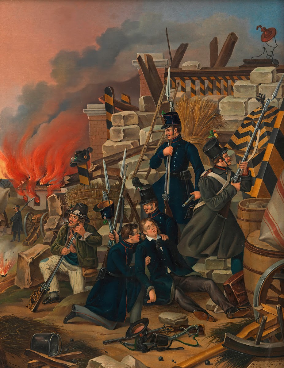 Verteidigung eines Linientores durch Nationalgarde Akademische Legion und Mobilg