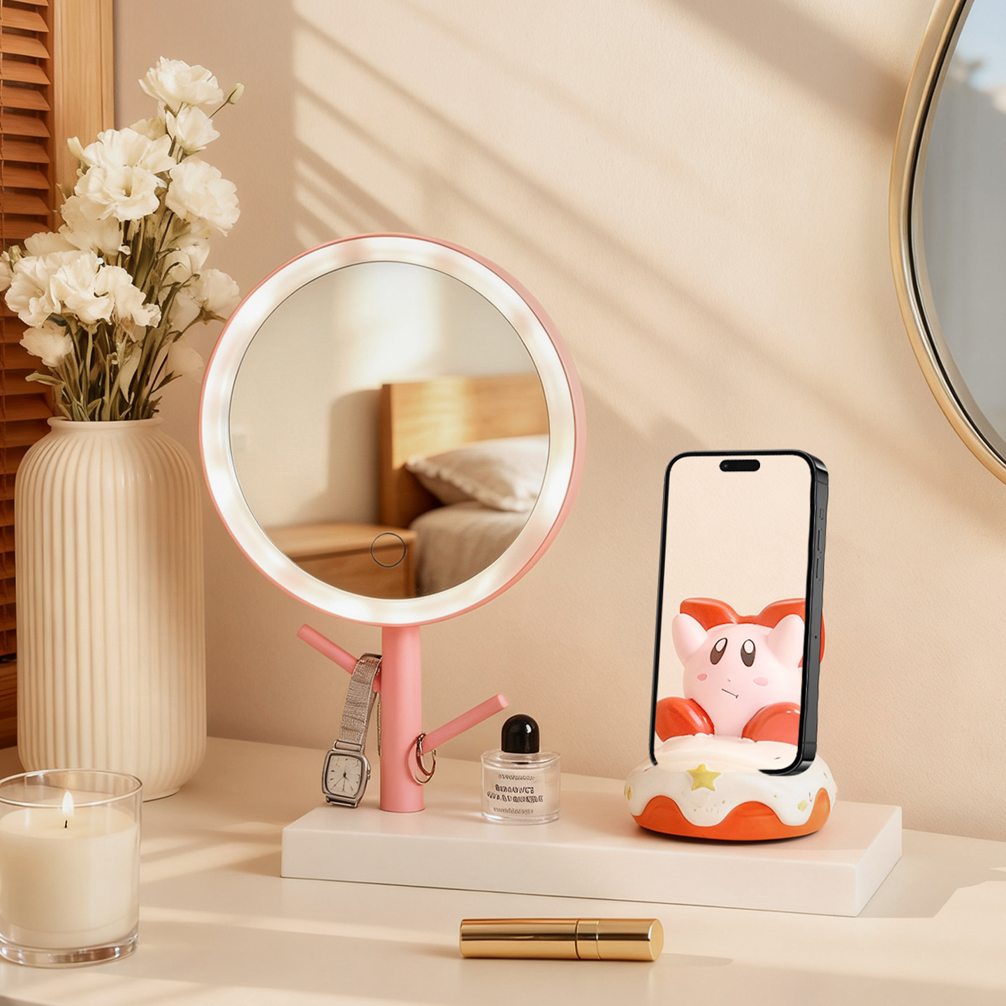 LED Makeup Mirror with Smartphone Stand