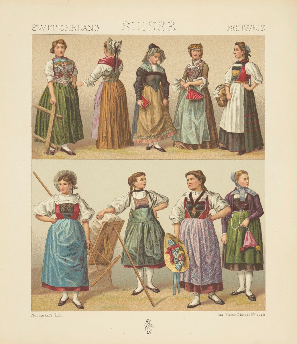 Costumes feminins  Unterwalden Saint Gall Berne Valais Zurich Zug Lucerne Bale 1