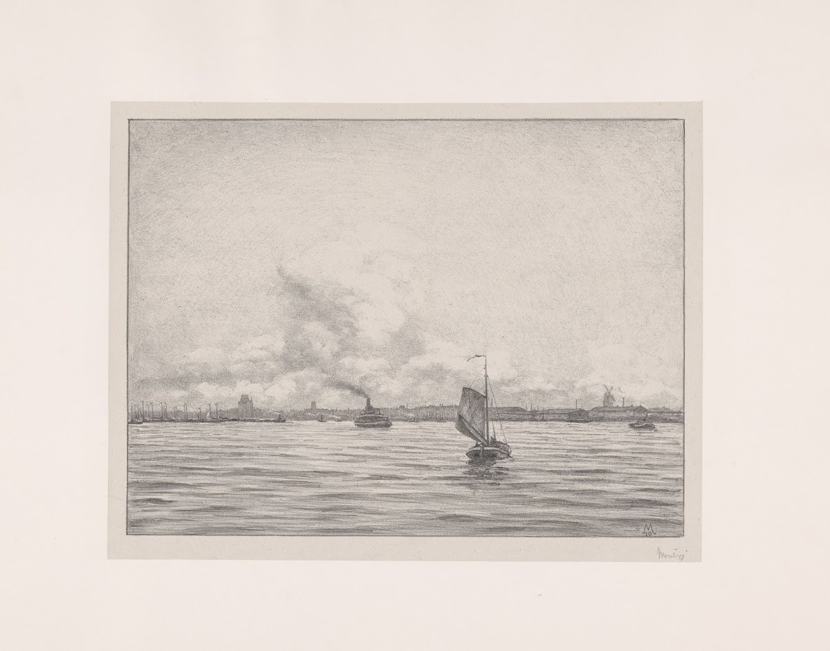 Gezicht op Rotterdam over het water 1910