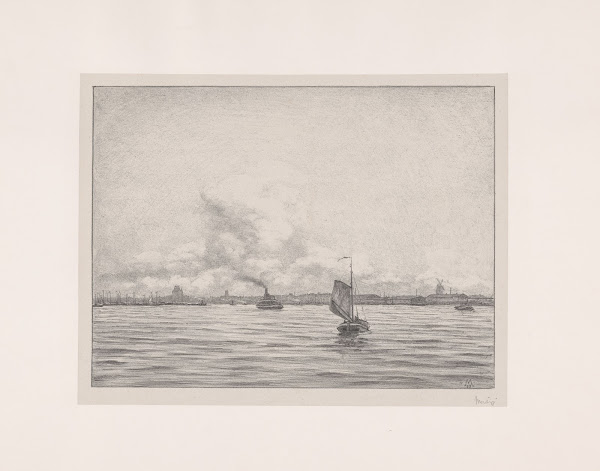 Gezicht op Rotterdam over het water 1910