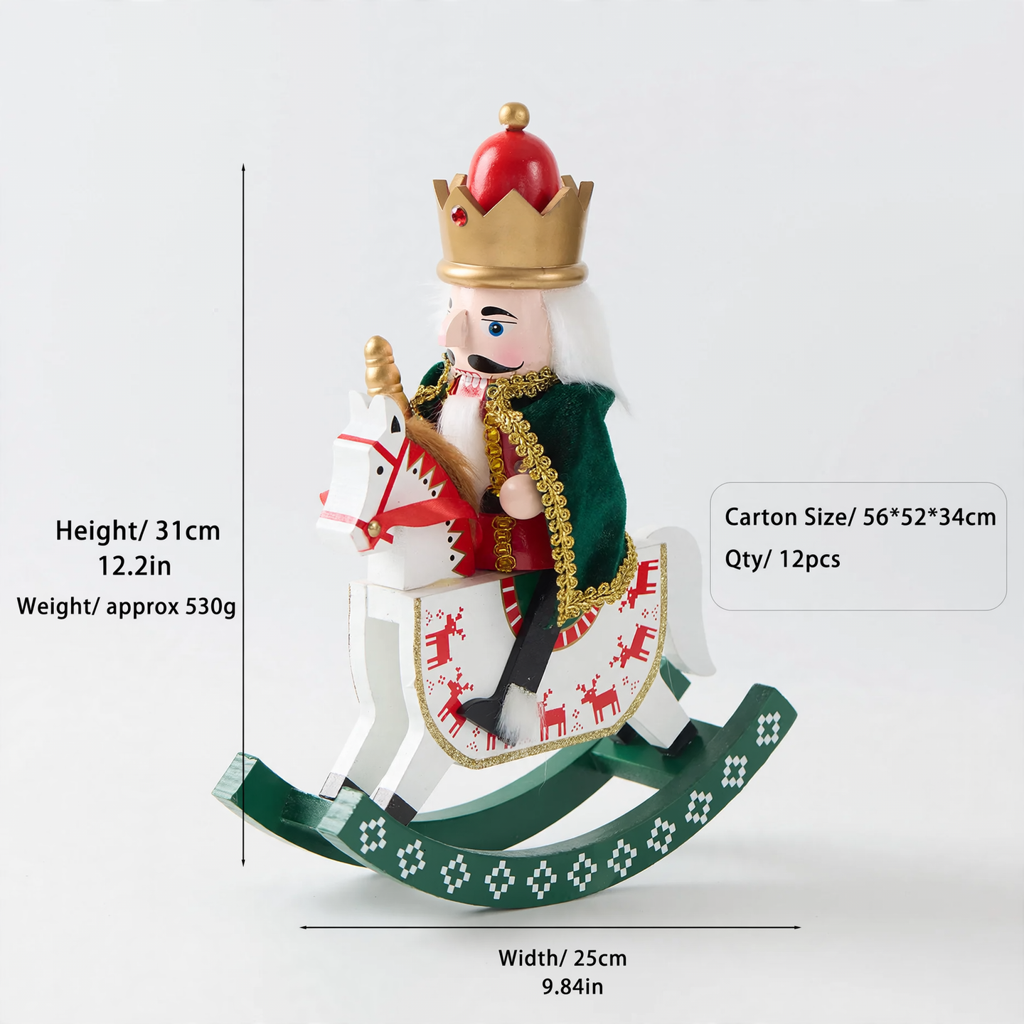 Nussknacker-Soldat auf Schaukelpferd, 31 cm, Holz