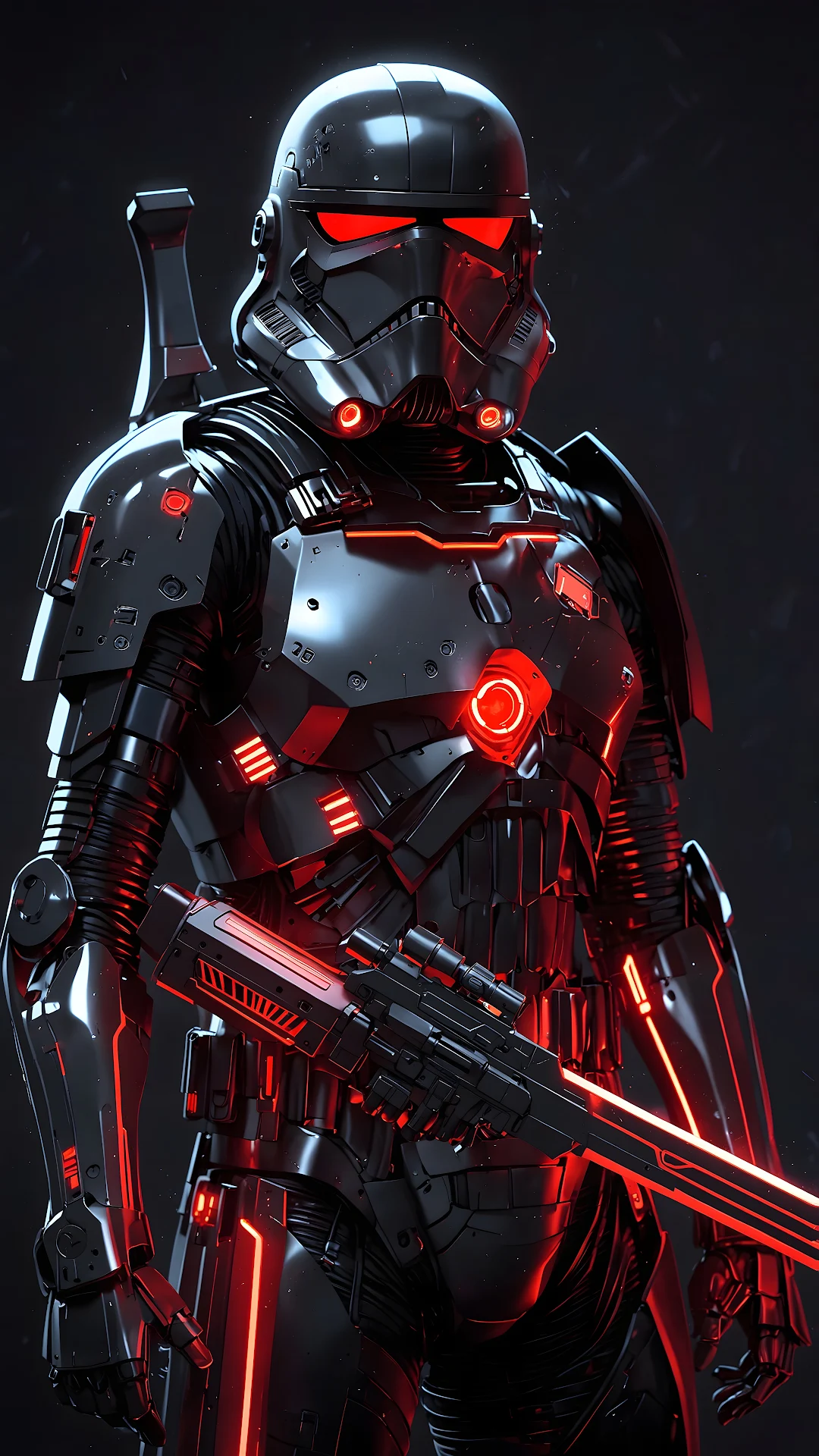 Sith Trooper Black Armor Red Neon Sci Fi Warrior Art - Free 4K mobile Wallpaper