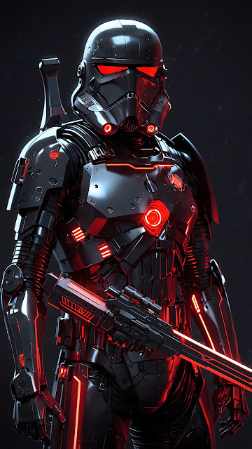 Sith Trooper Black Armor Red Neon Sci Fi Warrior Art - Free mobile Wallpaper