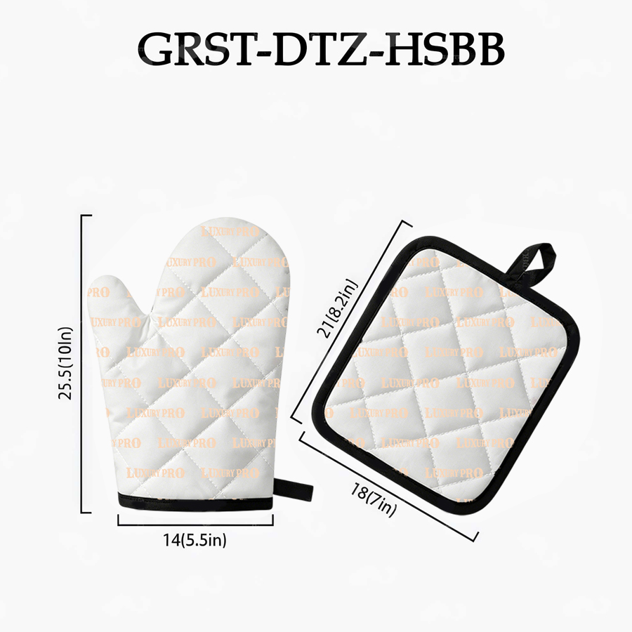 Oven mitt + pad set (black binding)