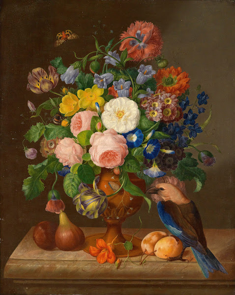 Blumenstück mit Vogel